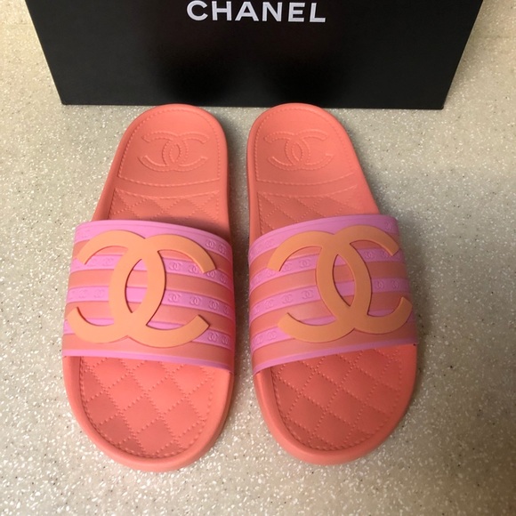 CHANEL CC Slide Sandal Mule Orange/Pink Sz 41 - Picture 5 of 8